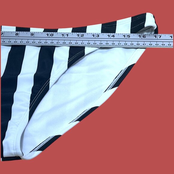 Shade & Shore-Women's Striped Medium Coverage Bikini Bottom-White/Black-L(12-14) - Picture 5 of 14